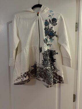 NWOT Lucy Women's Cream Zip Hoodie Jacket with Floral Print